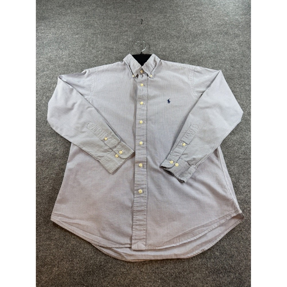 Polo Ralph Lauren Mens Custom Fit Micro Check Button Down Shirt Blue 15.5 32/33